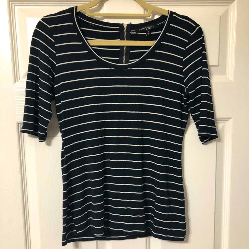 Green Envelope Navy and White Striped Top
